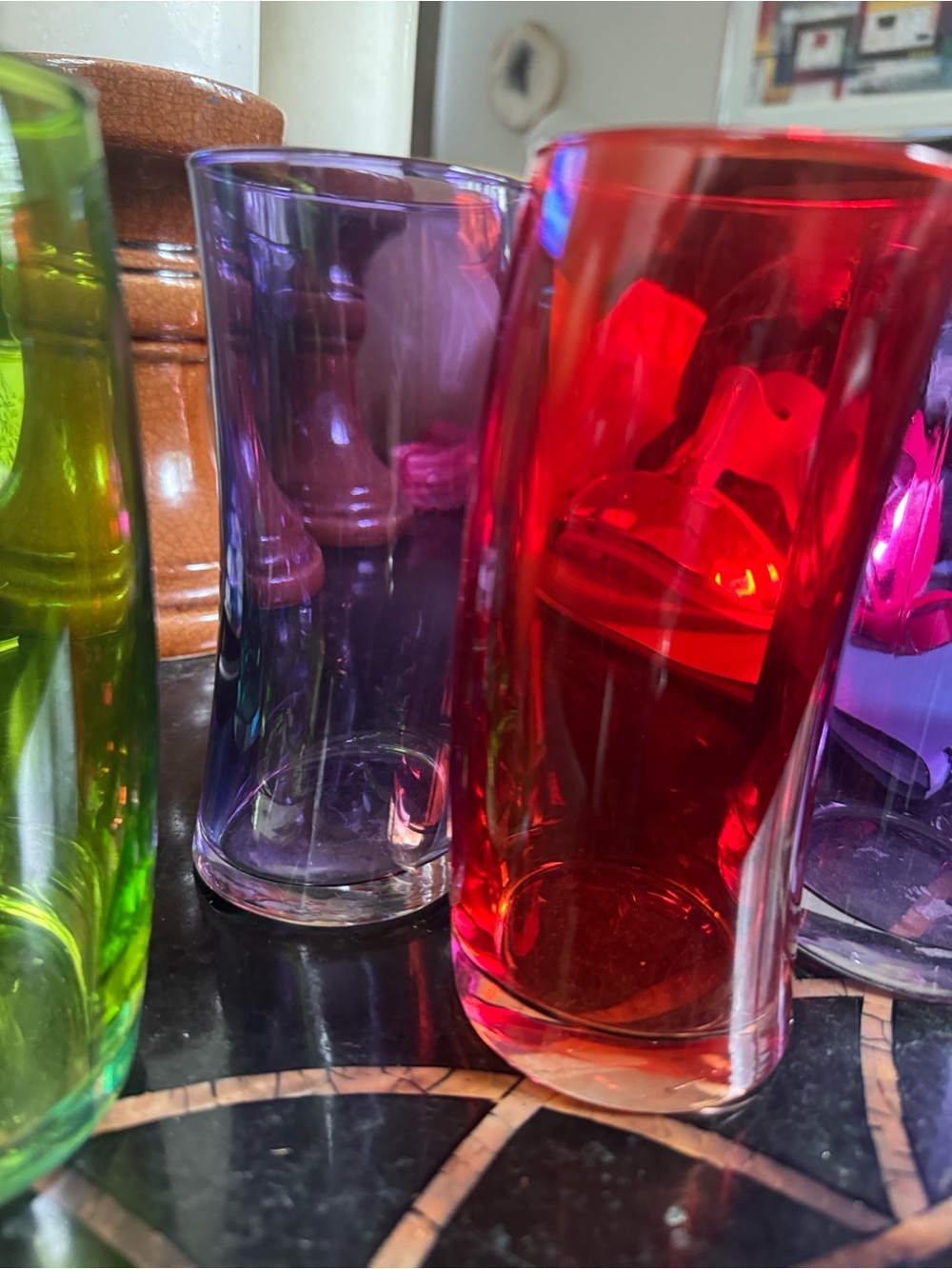 VINTAGE Colorful Glass Tumbler Set - BENT Multicolor MCM Barware